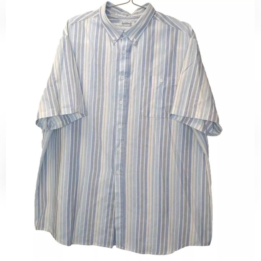 Saddlebrook Striped Shirt Men 3X Coastal Blue Casual Office Button Vintage Euc